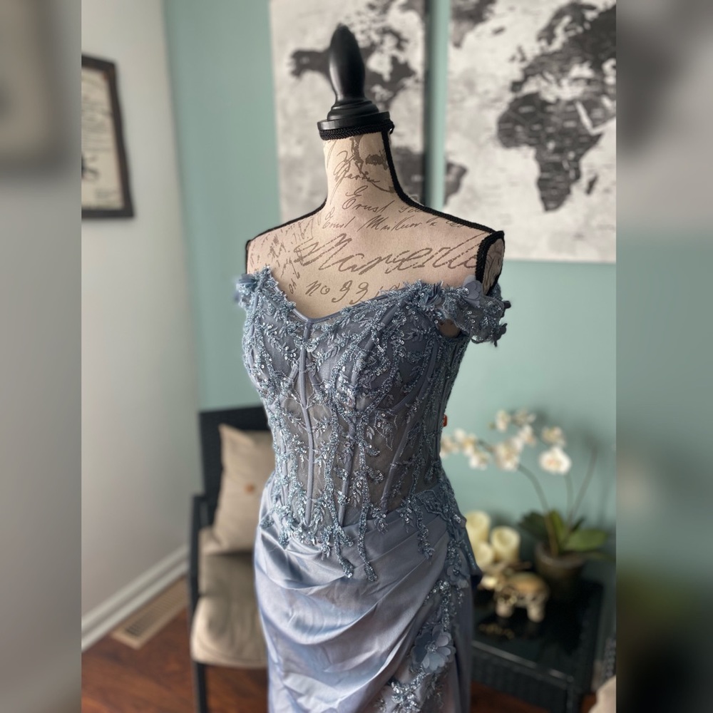 Light blue corset prom dress pageant gown formal dress